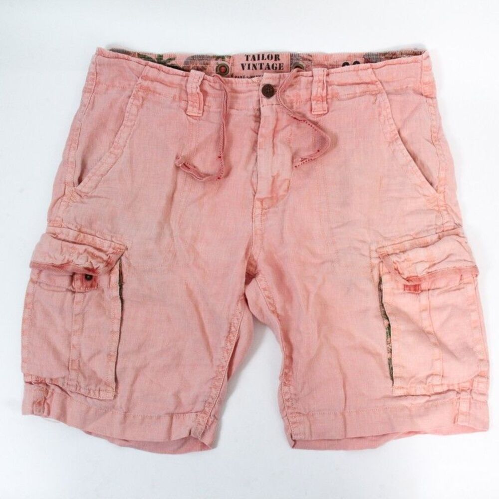 Tailor Vintage Men's Cargo Shorts Linen Cargo Pockets Style Faded Pink Size 36